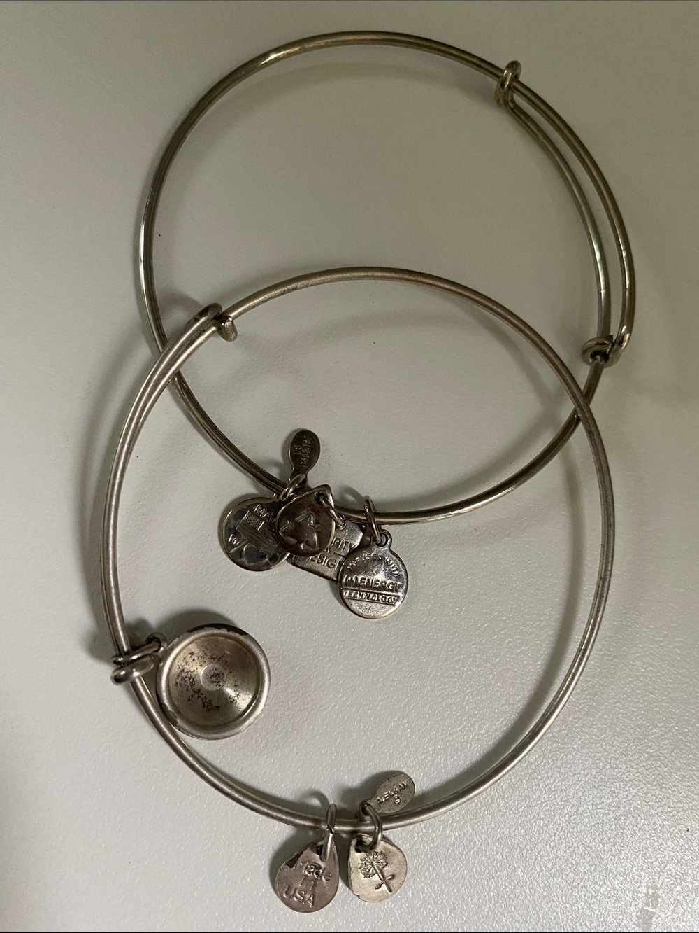 Alex and Ani Silver-Tone Multi-Charm Bangle Bracelets set of 2